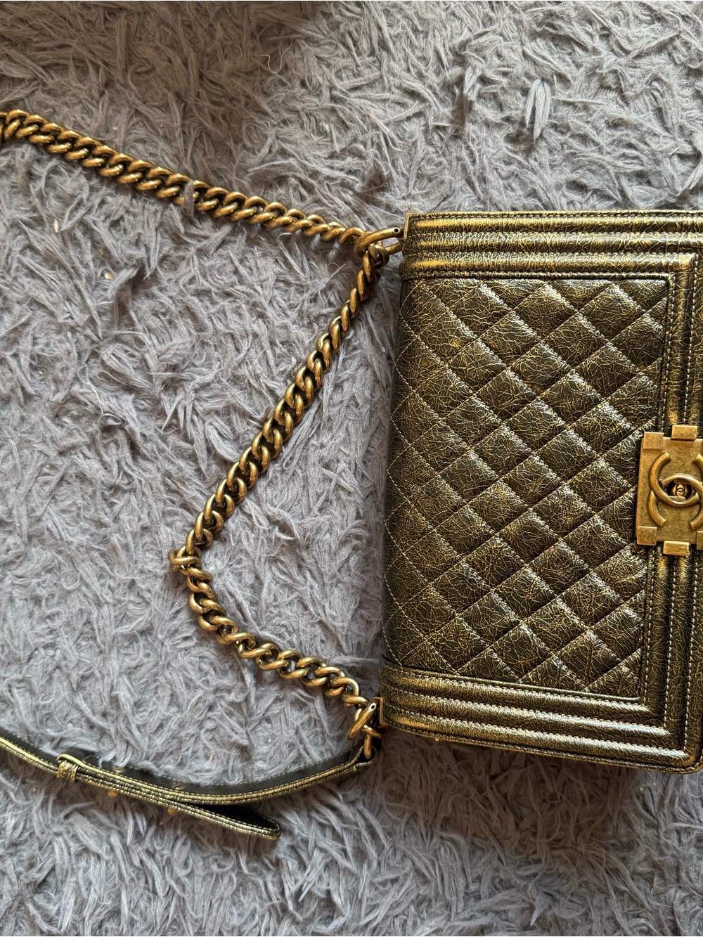 CHANEL Metallic Gold Quilted Boy Crossbody